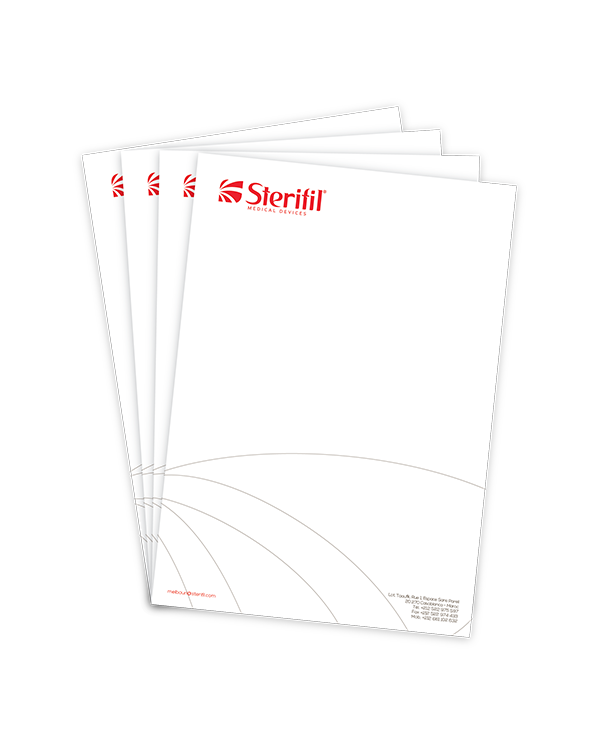 Sterifil stationery designed by Packtory®: corporate design reflecting the brand’s identity.